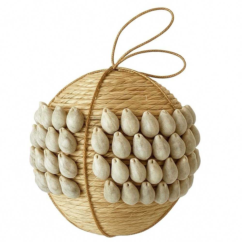 2ct Round Straw and Seashell Ornaments
